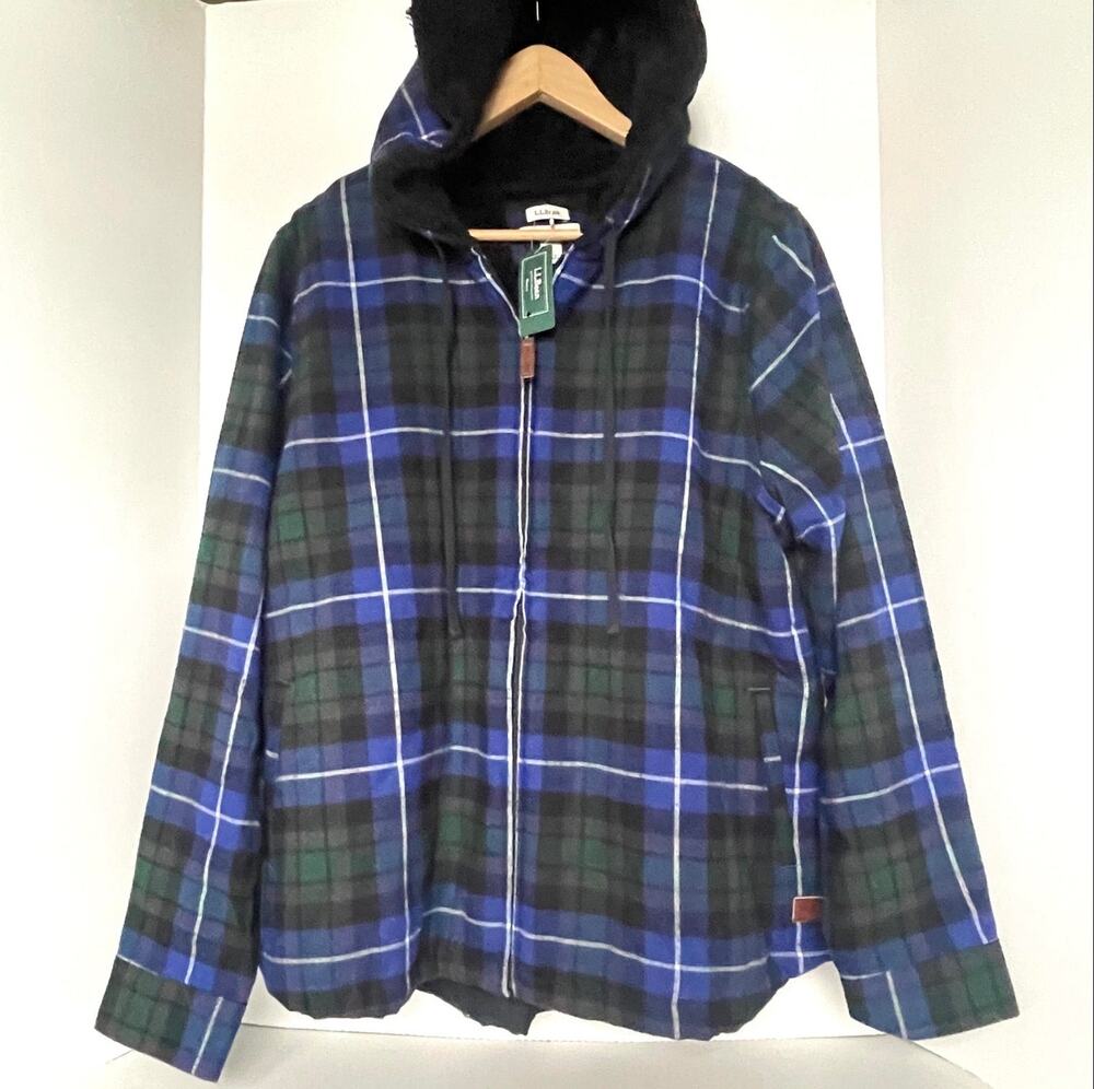 L.L.Bean Scotch Plaid Sherpa Lined Flannel Hoodie Jacket XL